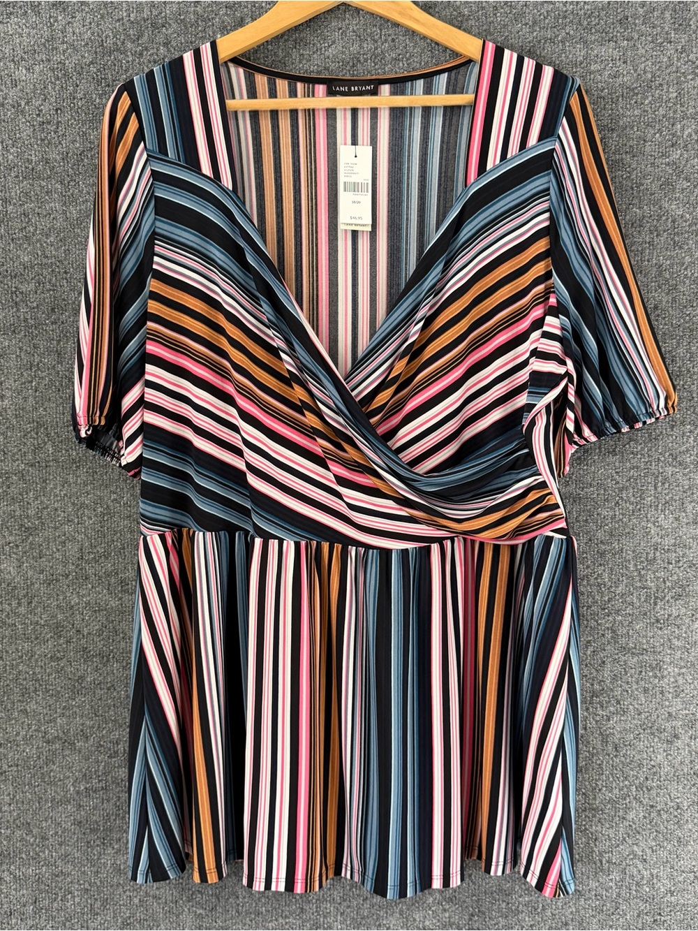 Lane Bryant Womens Multicolor Striped Crossover Top Size 18/20 Short Sleeve